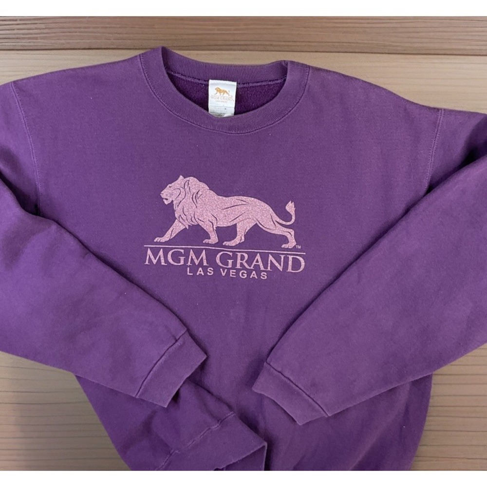 Vintage 90s MGM Grand Las Vegas‎ Mens L Purple Lion Graphic Sweatshirt USA Made